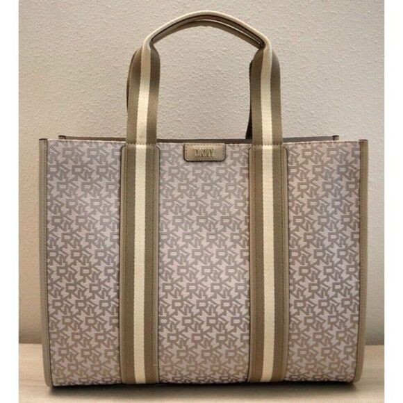 DKNY R41AFD61-gu0 Women's Beige Monogram Cassie Large Book Tote Bag - Picture 1 of 16